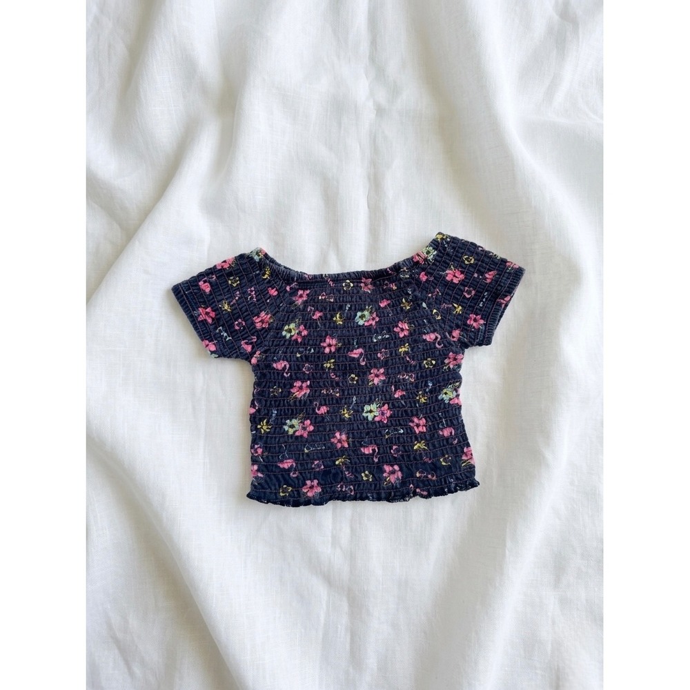 🚨SOLD!🚨 Y2K Limited Too Smocked Floral Top – Size S (4) – Navy Cottagecore - Picture 1 of 4